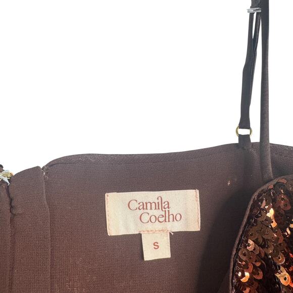Camila Coelho Ava Crop Top Audrey Skirt Matching Set Sequin Chocolate Brown Sm S - Picture 5 of 12